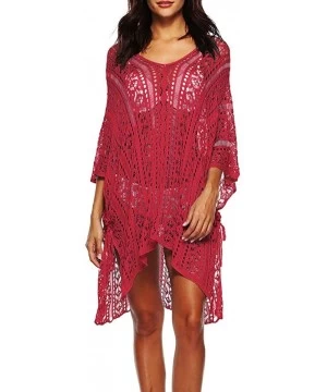 Cover-Ups Women's Bathing Suit Cover Up Crochet Lace Bikini Swimsuit Dress (9 Colors) by Lowprofile - Red - CL18N8Q8M7D