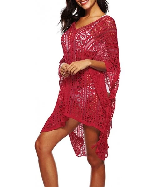 Cover-Ups Women's Bathing Suit Cover Up Crochet Lace Bikini Swimsuit Dress (9 Colors) by Lowprofile - Red - CL18N8Q8M7D