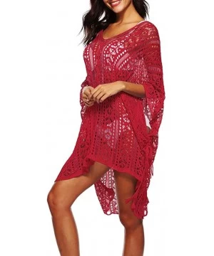 Cover-Ups Women's Bathing Suit Cover Up Crochet Lace Bikini Swimsuit Dress (9 Colors) by Lowprofile - Red - CL18N8Q8M7D