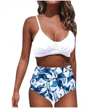 Sets Ruching High Waist Bikini Set Floral Printed Cross Wrap Push Up Top Tie Back Bathing Swimsuit - White - CD194CXX7D0