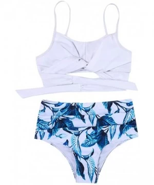 Sets Ruching High Waist Bikini Set Floral Printed Cross Wrap Push Up Top Tie Back Bathing Swimsuit - White - CD194CXX7D0