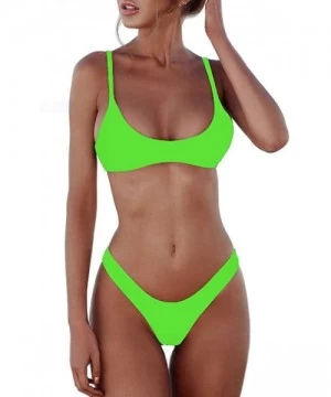 Sets Women's Solid Scoop Neck Push up Padded Brazilian Thong Bikini Swimsuit - 560 Lime Green - C218NOS87GD