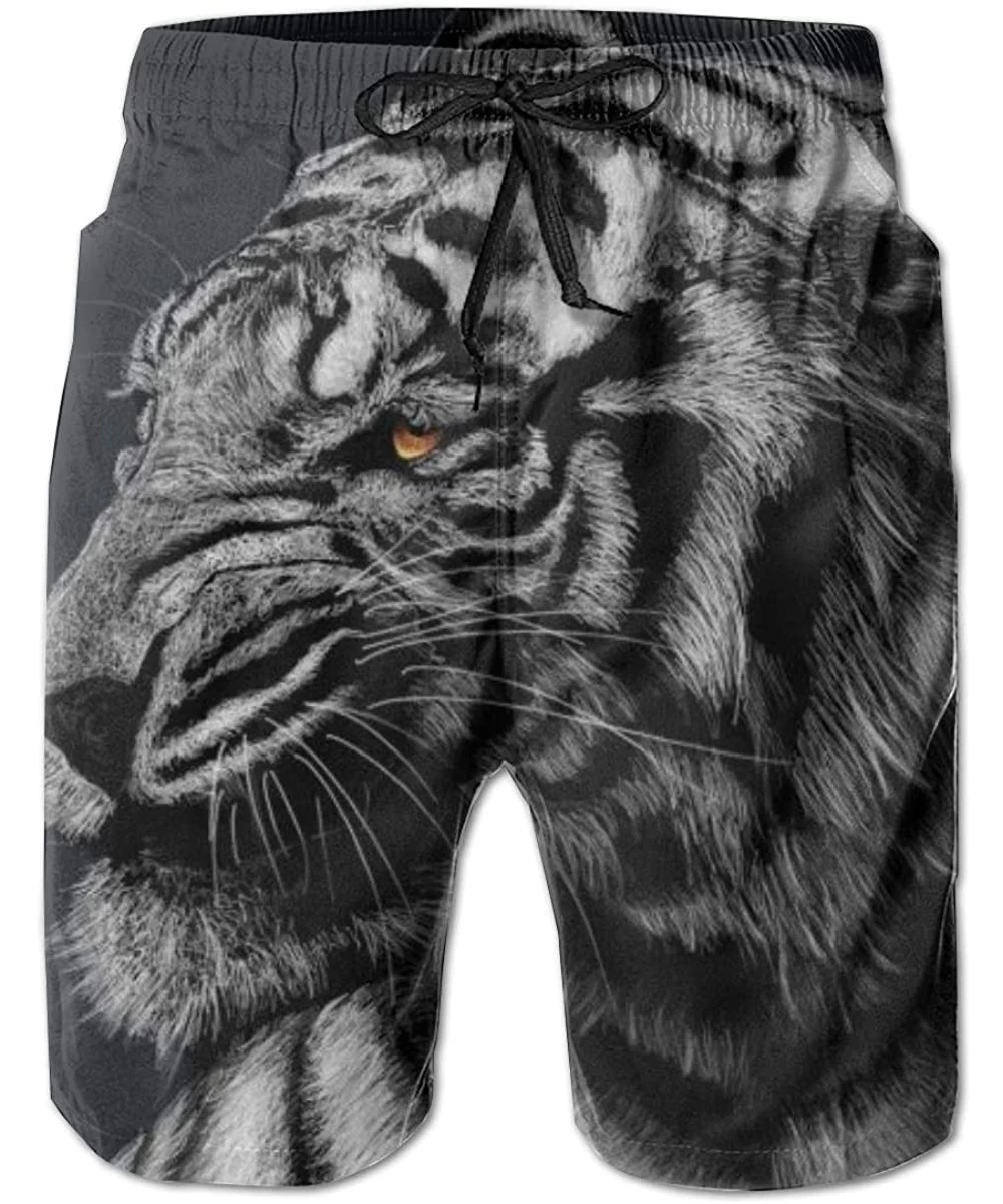 Board Shorts Men's 3D Graphic Print Summer Surfing Beach Board Shorts Swimwear with Pocket - Black Tiger King Head Animals - ...