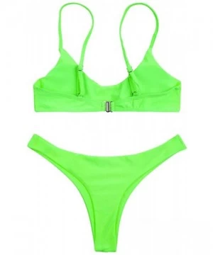 Sets Women's Solid Scoop Neck Push up Padded Brazilian Thong Bikini Swimsuit - 560 Lime Green - C218NOS87GD