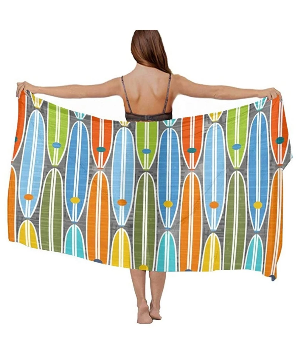 Cover-Ups Women Girl Fashion Chiffon Scarf Bikini Cover Up Summer Beach Sarong Wrap - Rainbow Surfboards - C219C47S3RT