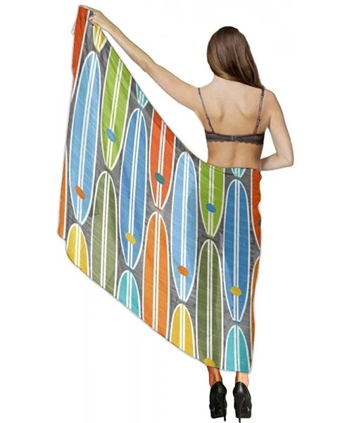 Cover-Ups Women Girl Fashion Chiffon Scarf Bikini Cover Up Summer Beach Sarong Wrap - Rainbow Surfboards - C219C47S3RT