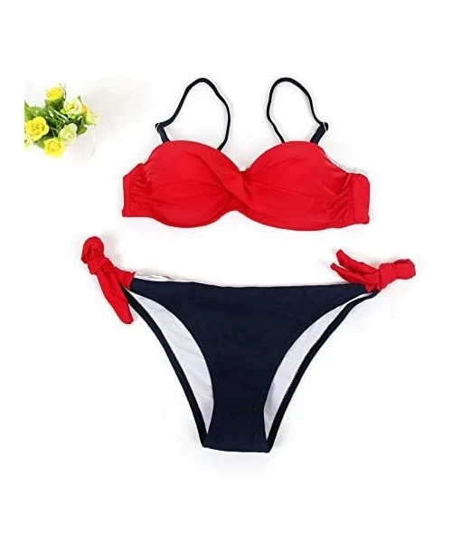 Tankinis Swimsuits for Womens- Womens Padded Push-up Bra Bikini Set Swimsuit Bathing Suit Swimwear Beachwear - Red - CZ18MH5NR0C