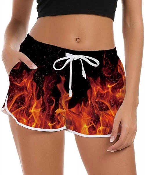 Board Shorts Women's Drawstring Board Shorts Quick Dry Stretch Novelty Patterns Swimsuits Swimwear Bottoms S-XXL - Flame - CF...