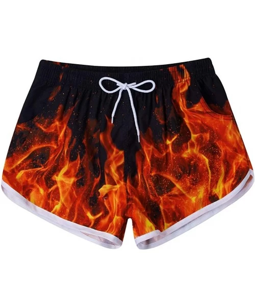 Board Shorts Women's Drawstring Board Shorts Quick Dry Stretch Novelty Patterns Swimsuits Swimwear Bottoms S-XXL - Flame - CF...