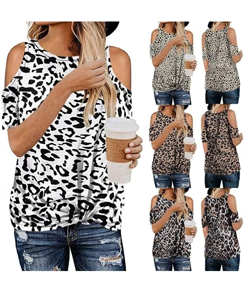 Rash Guards Leopard Print Tops for Women Camouflage Print Short Sleeve Shirt Slim Fit Tops Ladies Blouse - Zk-khaki - CP1973E...