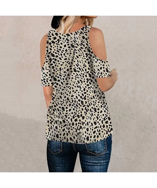 Rash Guards Leopard Print Tops for Women Camouflage Print Short Sleeve Shirt Slim Fit Tops Ladies Blouse - Zk-khaki - CP1973E...