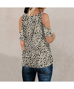 Rash Guards Leopard Print Tops for Women Camouflage Print Short Sleeve Shirt Slim Fit Tops Ladies Blouse - Zk-khaki - CP1973E...