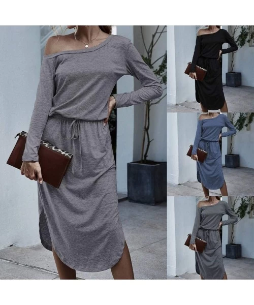 Cover-Ups Summer Casual Dresses for Women Irregular Short Sleeve Knee Length Dress Plain Tunic Dress Evening Party Dress - E-...