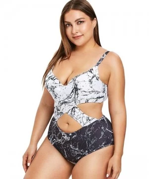 Tankinis Plus Size Tankini Swimsuits for Women with Tummy Control High Waisted Shorts Marble Print One Piece - CR18SKAQ3UX