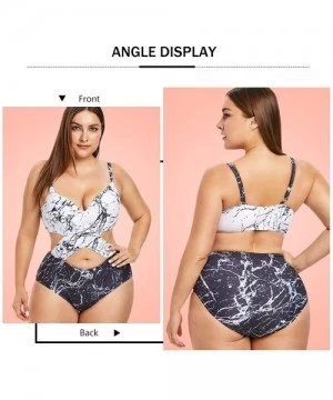 Tankinis Plus Size Tankini Swimsuits for Women with Tummy Control High Waisted Shorts Marble Print One Piece - CR18SKAQ3UX