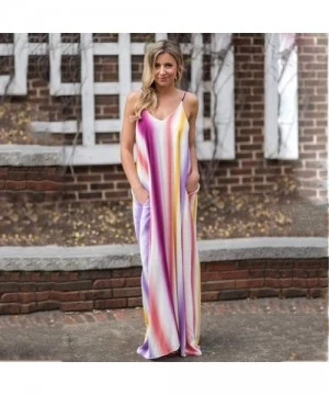 Cover-Ups Long Dress Womens Fashion Casual Print V-Neck Dress Summer Sleeveless Floor Length Dress - Purple - C118SAZSIQ9