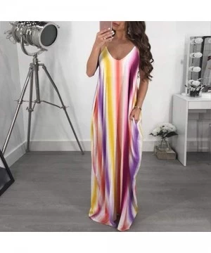 Cover-Ups Long Dress Womens Fashion Casual Print V-Neck Dress Summer Sleeveless Floor Length Dress - Purple - C118SAZSIQ9