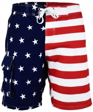 Board Shorts Men's Patriotic American USA Flag Shorts Swim Run Trunks - Red/White/Blue - CZ11VXWC4S7