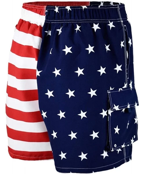 Board Shorts Men's Patriotic American USA Flag Shorts Swim Run Trunks - Red/White/Blue - CZ11VXWC4S7