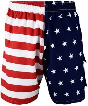 Board Shorts Men's Patriotic American USA Flag Shorts Swim Run Trunks - Red/White/Blue - CZ11VXWC4S7