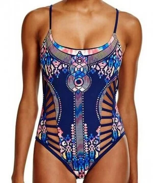 One-Pieces Kprdeo Womens Fashion Sexy Boho Hollow Out Padded One Piece Swimsuit Swimwear - Blue - CL17XX06WXO