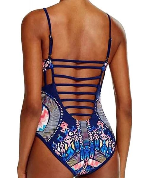 One-Pieces Kprdeo Womens Fashion Sexy Boho Hollow Out Padded One Piece Swimsuit Swimwear - Blue - CL17XX06WXO