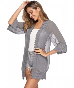 Cover-Ups Lace Kimono Cardigan for Women Casual Blouse Chiffon Cover up for Beach Bikini Swimsuit - Gray - CL19CD5UXMD