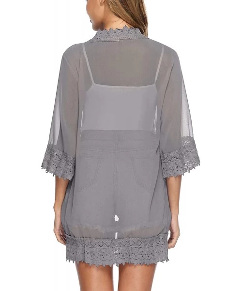 Cover-Ups Lace Kimono Cardigan for Women Casual Blouse Chiffon Cover up for Beach Bikini Swimsuit - Gray - CL19CD5UXMD