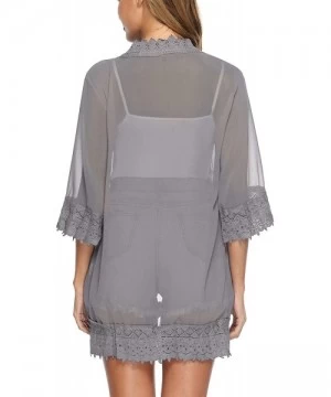 Cover-Ups Lace Kimono Cardigan for Women Casual Blouse Chiffon Cover up for Beach Bikini Swimsuit - Gray - CL19CD5UXMD