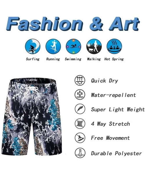 Board Shorts Men's Quick Dry Swim Trunks Long Palm Beach Board Shorts Bathing Suit - Ink Printing - CO18EYH23ZT