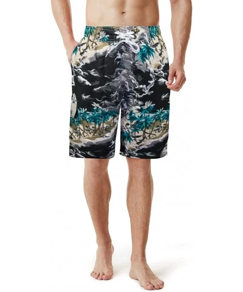 Board Shorts Men's Quick Dry Swim Trunks Long Palm Beach Board Shorts Bathing Suit - Ink Printing - CO18EYH23ZT