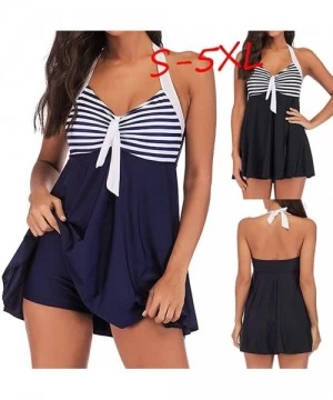 One-Pieces Women Conservative Plaid Print Split Swimsuit Two Piece Sexy Beachwear - H Black - CB18SKS7KDL