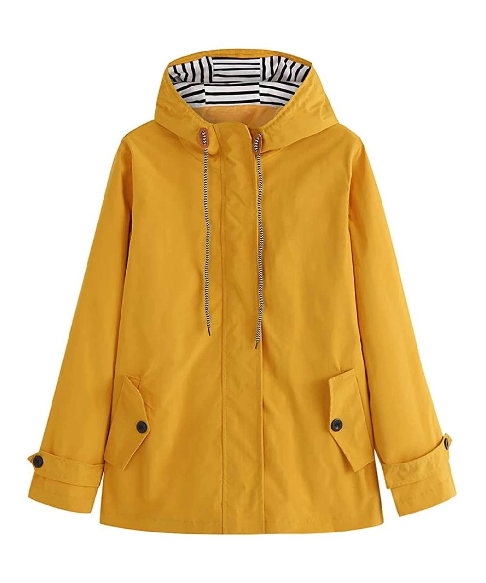 Cover-Ups Women Raincoat Solid Rain Jacket Outdoor Plus Size Waterproof Hooded Windproof Warm Coat - A Yellow - CE1927Z72ZN