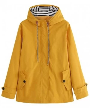 Cover-Ups Women Raincoat Solid Rain Jacket Outdoor Plus Size Waterproof Hooded Windproof Warm Coat - A Yellow - CE1927Z72ZN