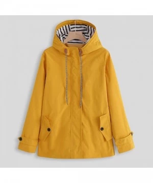 Cover-Ups Women Raincoat Solid Rain Jacket Outdoor Plus Size Waterproof Hooded Windproof Warm Coat - A Yellow - CE1927Z72ZN