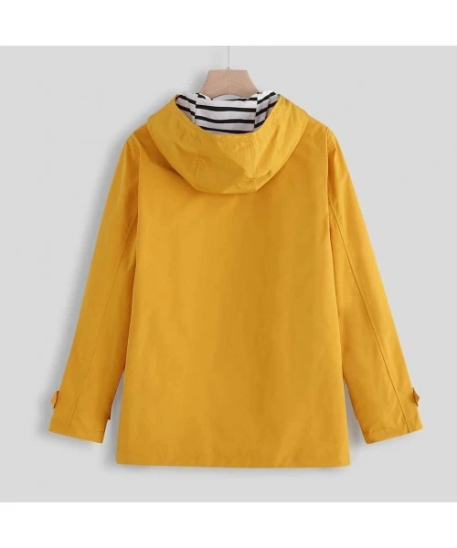 Cover-Ups Women Raincoat Solid Rain Jacket Outdoor Plus Size Waterproof Hooded Windproof Warm Coat - A Yellow - CE1927Z72ZN