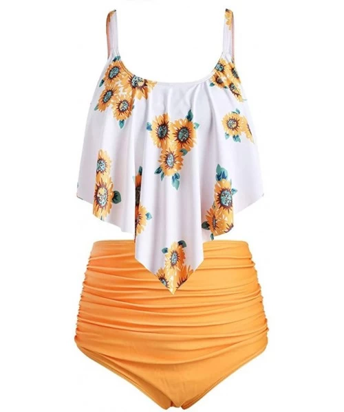 Sets Sunflower Bikini for Women High Waisted Two Pieces Bathing Suits Top Ruffled Beachwear Set - Orange - CX18S69Q4HD