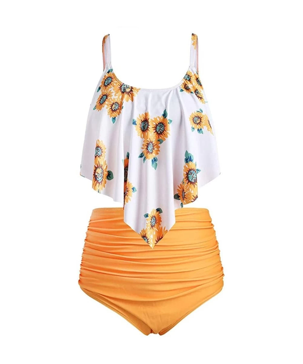 Sets Sunflower Bikini for Women High Waisted Two Pieces Bathing Suits Top Ruffled Beachwear Set - Orange - CX18S69Q4HD