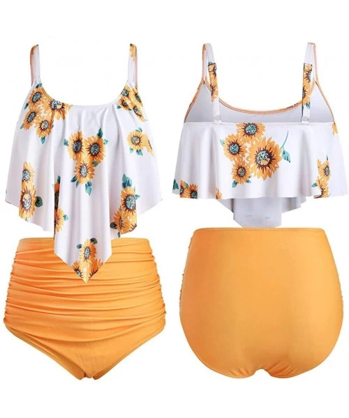 Sets Sunflower Bikini for Women High Waisted Two Pieces Bathing Suits Top Ruffled Beachwear Set - Orange - CX18S69Q4HD