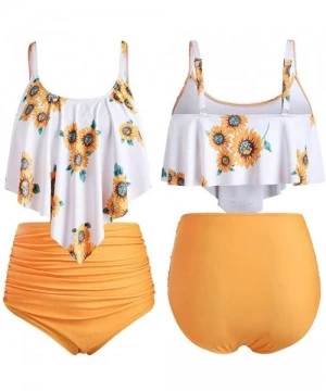 Sets Sunflower Bikini for Women High Waisted Two Pieces Bathing Suits Top Ruffled Beachwear Set - Orange - CX18S69Q4HD