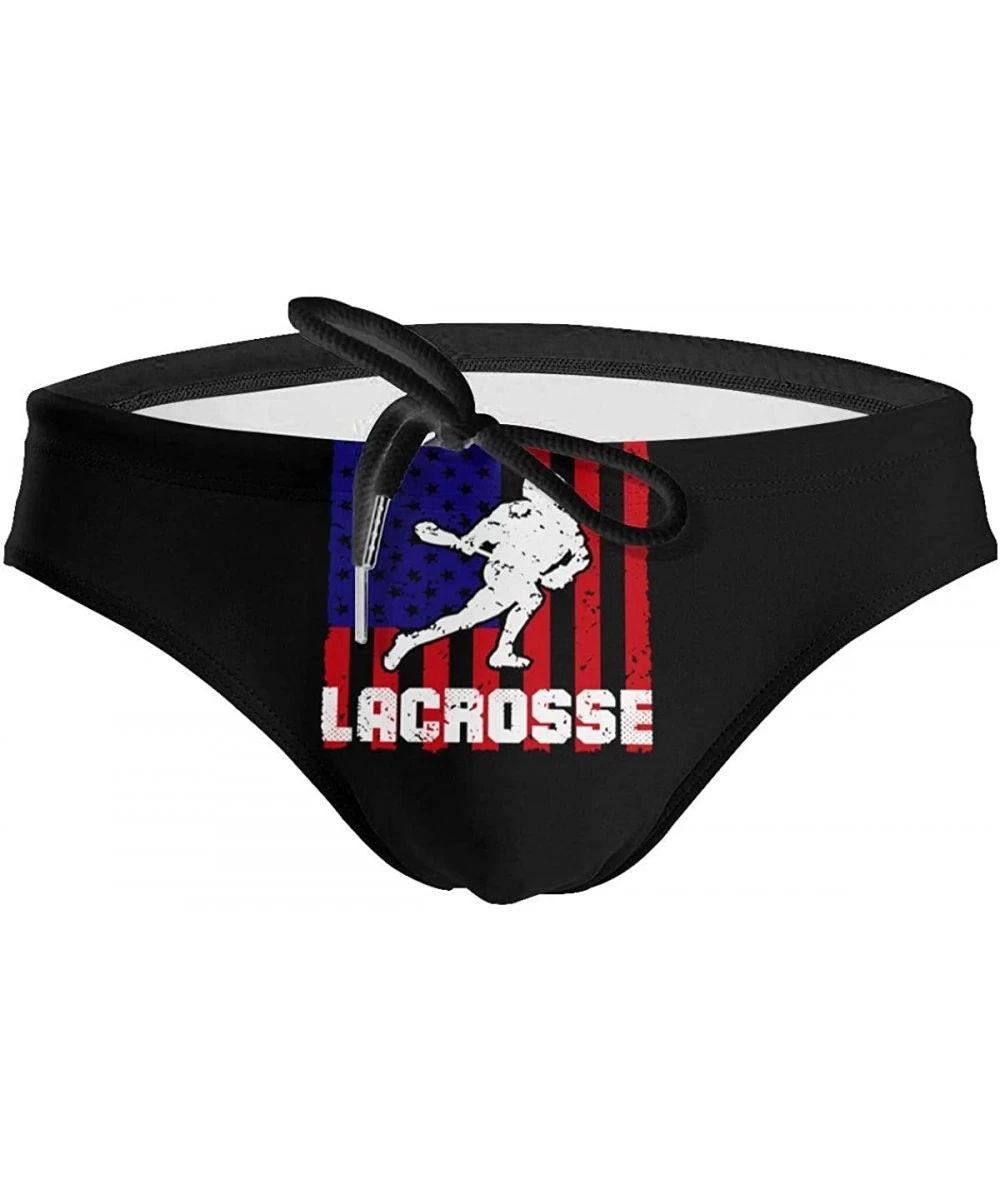 Briefs Lacrosse USA Flag Mens Bikini Swimsuit Funny Swimwear with Drawstring - CE19E7DKX7R