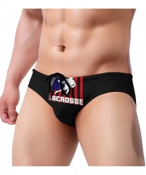 Briefs Lacrosse USA Flag Mens Bikini Swimsuit Funny Swimwear with Drawstring - CE19E7DKX7R