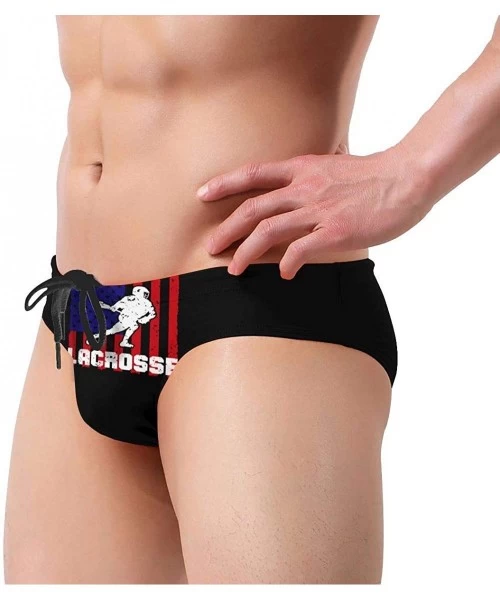 Briefs Lacrosse USA Flag Mens Bikini Swimsuit Funny Swimwear with Drawstring - CE19E7DKX7R