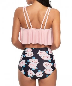 Sets Biniki Swimsuits for Women Two Piece Bathing Suits High Waist Swimwear Ruffled Tankini Top with Swim Bottom Pink Flower ...