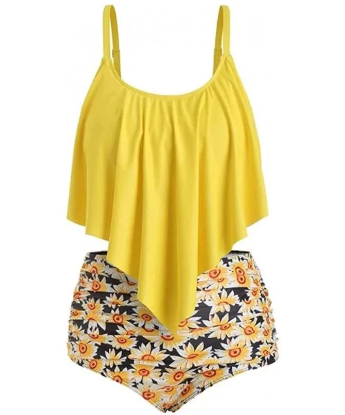 Sets Women High Waist Flounce Tankini Set Solid Floral Print Two Pieces Sexy Sunflower Bathing Suits Ruffled Swimsuit Yellow ...