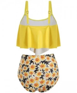 Sets Women High Waist Flounce Tankini Set Solid Floral Print Two Pieces Sexy Sunflower Bathing Suits Ruffled Swimsuit Yellow ...