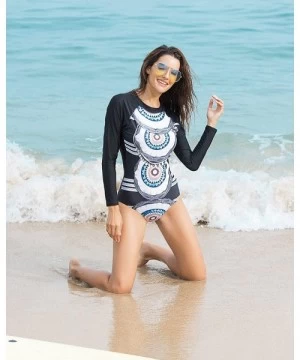 Rash Guards Women UV Sun Protection Long Sleeve Rash Guard Wetsuit Swimsuit One Piece Floral Printed Swimwear - Black Printed...