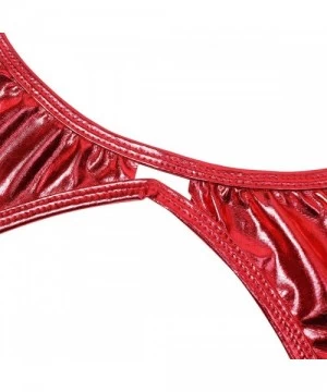 One-Pieces Women's PVC Wet Look One-Piece Leotard Bodysuit Swimsuit Sling Shot Thong Swimwear - Red - C218EOSYXYW