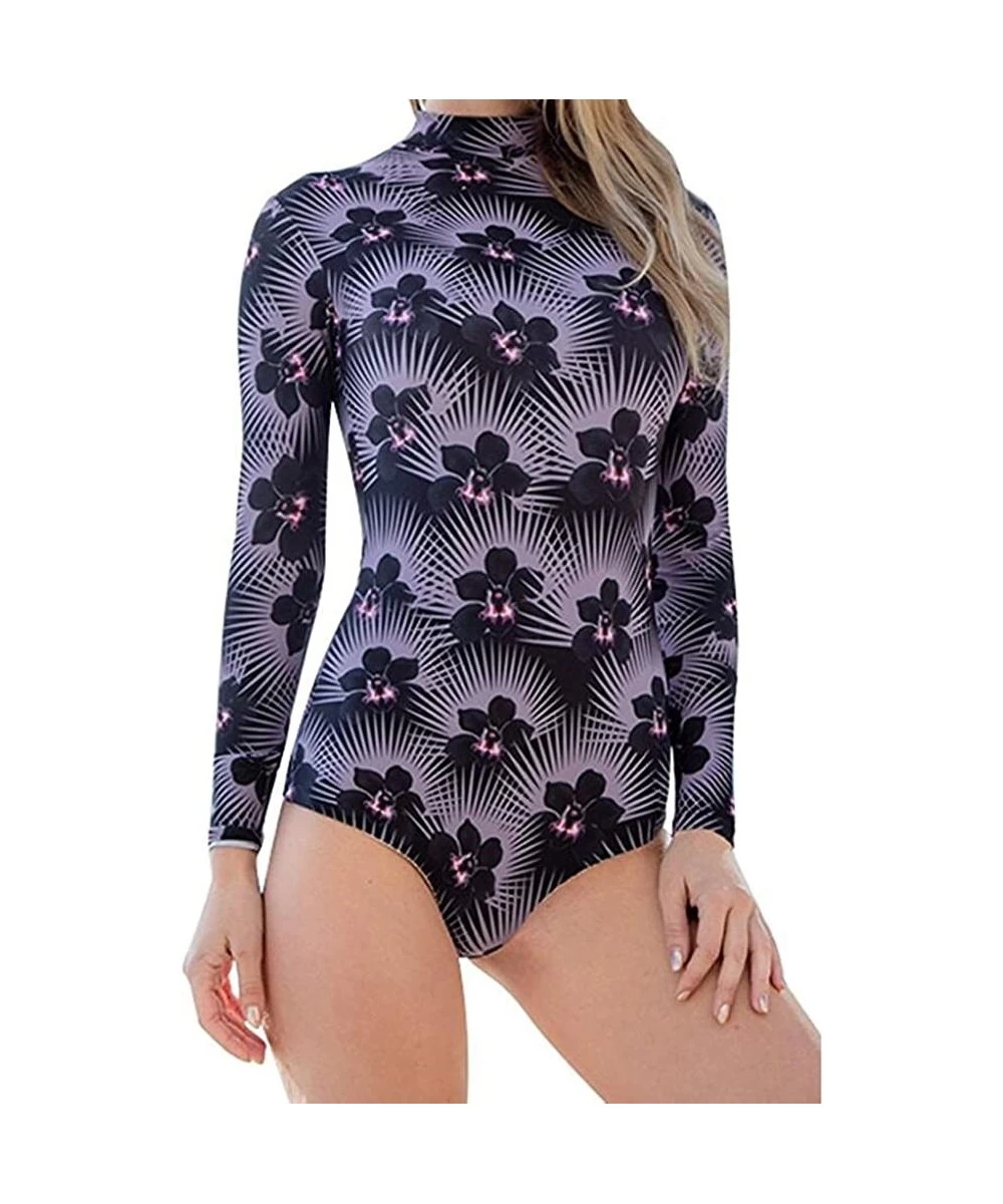 Rash Guards Womens Long Sleeve Rash Guard UV UPF 50+ Sun Protection Printed Zipper Surfing One Piece Swimsuit Swimwear - 10 -...