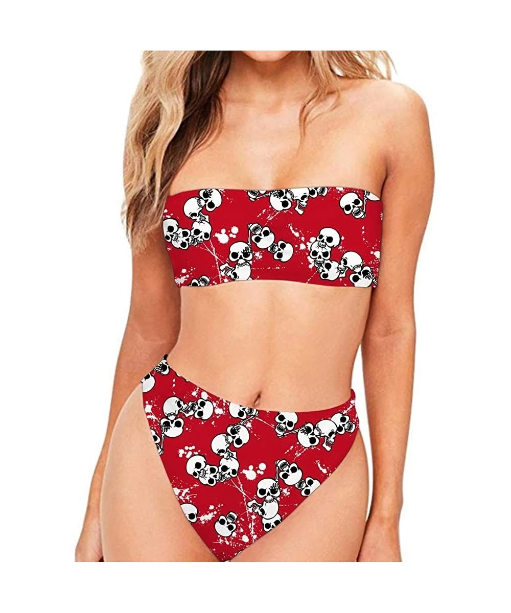 Sets Skull Bikini Set Two Pieces Bandean Swimsuit Bodysuit Plus Up Swimwear - Red - CX18RX8DCL8